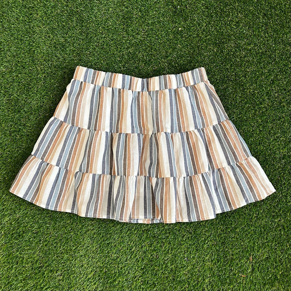 Altar'd State Tiered Striped Silver Foil Skirt